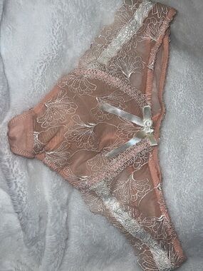 Sheer Lace Bikini Panty with Satin Bow in Blush